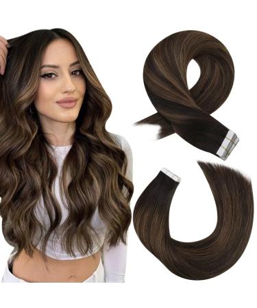 14 Inch Tape in Hair Extensions Real Human Hair Ombre Brown Real Hair Extensions Tape in Darkest Brown with Chestnut Brown Balayage Tape in Extensions Human Hair 20 Pieces/50g #2/6/2