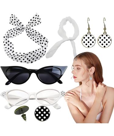 50s Accessories for Women Drop Earrings Headbands 1950s Outfi Set - Vintage Polka Dot Hair Bands with Chiffon Scarf Eye Glasses for Girls White One Size - Buy Online on GoSupps.com