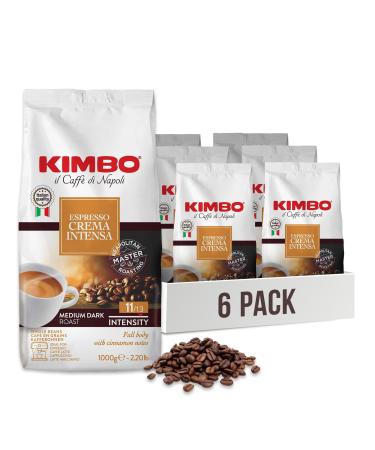 Kimbo Espresso Crema Intensa | Whole Bean Coffee | Medium Dark Roast Intensity 11/13 | Roasted Blended and Made in Italy | 1kg / 2.2lb Bag (Pack of 6)
