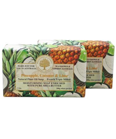 Wavertree & London Pineapple Coconut Lime (2 Bars)  7oz Moisturizing Natural Soap Bar  French -Milled and enriched with Shea Butter Pineapple  Coconut & Lime