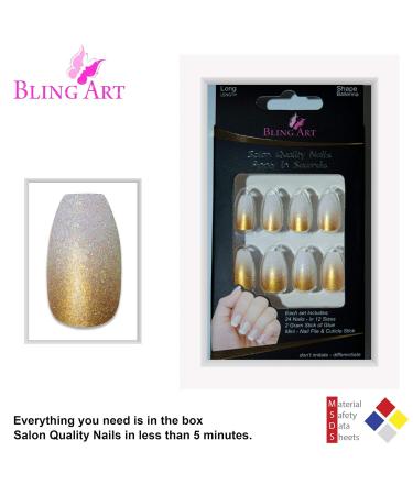 Bling Art False Nails - Gold Gel Ombre Ballerina Coffin | 24 Long Artificial Nails with Glue for International Shipping - Buy Online on GoSupps.com