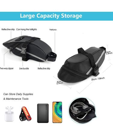 AaiLucky Bicycle Saddle Bag with LED Tail Light, Repair Kit, Pump, Multitool, Tyre Lever | Large Waterproof Bag for Road, MTB, BMX Bikes - Buy Online on GoSupps.com