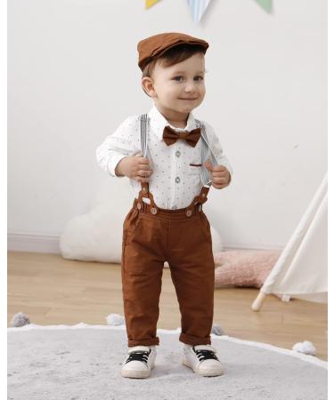 Baby Boy Gentleman Suit 3pcs Set | Formal Tuxedo Romper, Suspender Pants, Beret Hat | White | 12-18 Months - Buy Online on GoSupps.com