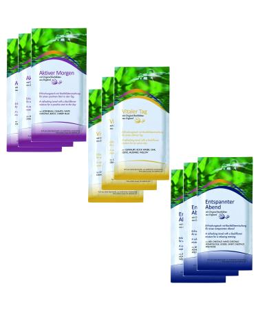 9 individually packaged refreshment towels aromatops with Bach flowers made of pure cotton 185 x x200 mm: active morning vital day relaxed evening