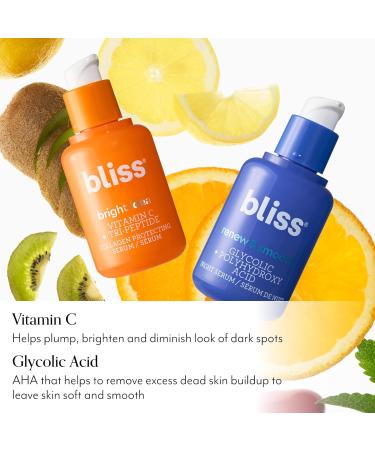 Bliss Vitamin C Bright Idea + Glycolic Acid Renew & Smooth Day and Night Serum Duo | Anti-Aging and Brightening Face Serums Duo for Bright Smooth & Firm Skin | Vegan Clean & Cruelty-Free | 2x1 Fl Oz - Buy Online on GoSupps.com