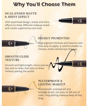 Gold Glitter Eyeliner & Black Matte Liquid Liner-Double Eyeliner Pen Metallic Shimmer Sparkling Eye Liner Eyeshadow Makeup Pencil High Pigmented Long Lasting Waterproof Smudgeproof Liner Pen for Women 02# Black+glod - Buy Online on GoSupps.com