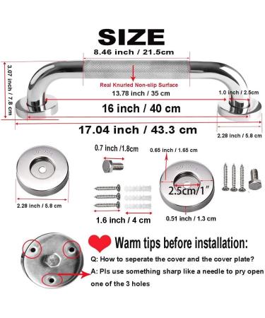 2 Pack 16 Inch Chrome Stainless Steel Shower Grab Bar with Anti-Slip Grip - Bathroom Safety Hand Rail Support for Elderly and Handicapped - Buy Online on GoSupps.com
