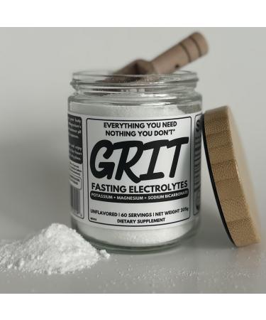 GRIT Fasting Electrolytes Unflavored Powder 60 Servings Fasting Salts: Magnesium Chloride Potassium Chloride Sodium Chloride & Bicarbonate Zero Calorie Glass Jar + Wooden Scoop