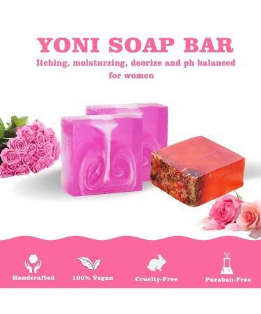 Organic Yoni Soap Bars Set of 4 for Women - pH Balanced Feminine Wash - Handmade Vagina Soap with Bubble Net - Natural Vaginal Care - 3.53 oz - Buy Online on GoSupps.com