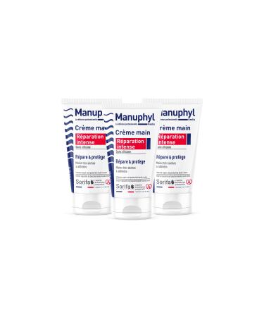 SORIFA - Set of 3 Manuphyl Intense Repair - Very dry and damaged hands - Low greasy, slightly fragrant, enriched with glycerin and wheat protein - Tube 50 ml