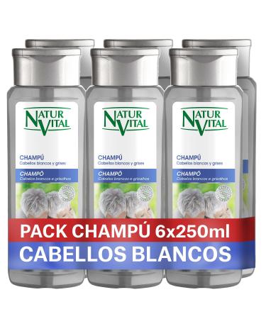 NaturVital NaturVital Set of 6 Silver Shampoos Paraben-Free Natural for White and Grey Hair Mattifying Platinum Grey Hair Blue Pigment for Men and Women 6 x 250 ml