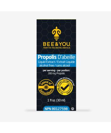 BEE and YOU Propolis Pure Liquid Extract Alcohol Free Soluble in Drinks - High Potency - 200 mg Bee Propolis per serving- High Potency - Zero Sugar - Zero Calorie - Supports Healthy Immune System - Antioxidants Keto Paleo Gluten-Free 1 Fl Oz (1 Pack)