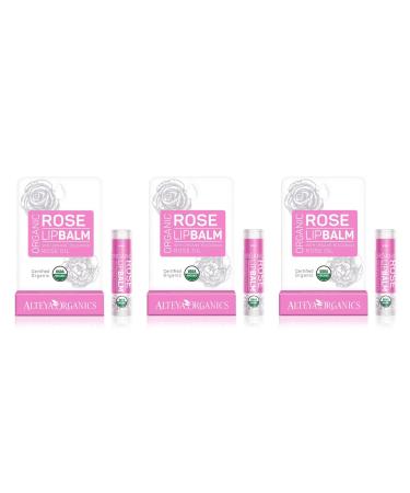 Alteya USDA Organic 3-Pack Bulgarian Rose Lip Balm - 0.52oz/15g 3 x 0.17oz/5g each 3-Pack Rose