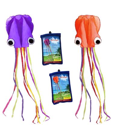 HENGDA KITE-Pack 2 Colors Beautiful Large Easy Flyer Kite for Kids-Software Octopus-It's Big! 31 Inches Wide with Long Tail 157 Inches Long-Perfect for Beach or Park 2 Colors(Orange&Purple)