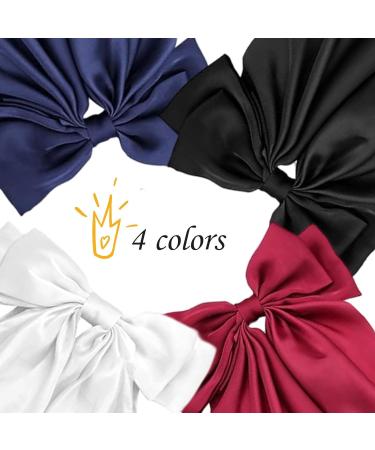 4PCS Black Hair Bows - Colorful French Automatic Clips for Women and Girls | Satin Ribbon Bow Hair Accessories - Buy Online on GoSupps.com