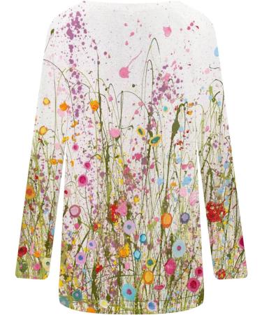 Ganfancp Women's Floral Print Sweatshirt | Round Neck Long Sleeve Tunic Blouse | White Fall Tops - Size Medium - Buy Online on GoSupps.com