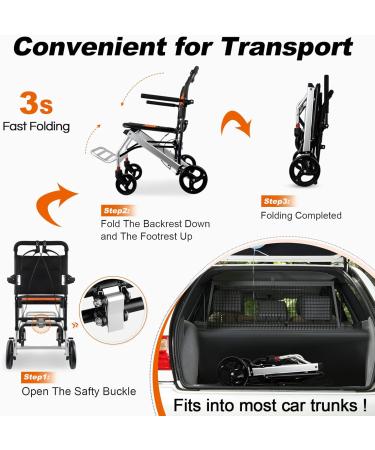 Tripaide Foldable Wheelchairs for Adults Lightweight Weight Only 16lbs Transport Travel Wheelchairs for Seniors Compact Portable Wheelchairs Support 220lbs Z20 - Buy Online on GoSupps.com