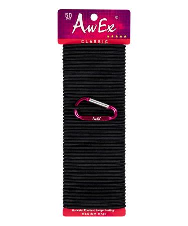 AwEx Strong Hair Ties - 50 PCS 4 mm(0.16 inch) Thick 140 mm(5.5 inches) Long Hair Bands-No Metal Hair Elastics-No Pull Ponytail Holder for Medium Hair 50 Count (Pack of 1) Black