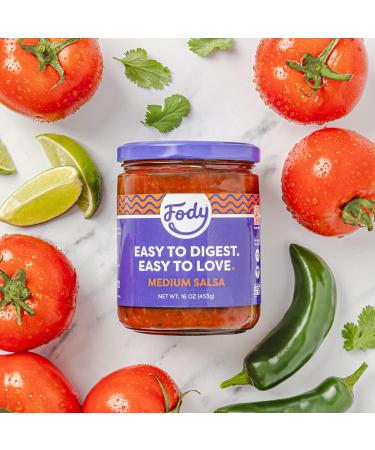 Fody Foods Vegan Medium Salsa - Chunky Tomato Jalapeno | Low FODMAP & Gut Friendly | Gluten Free & Non GMO | IBS-Friendly Kitchen Staple - Buy Online on GoSupps.com