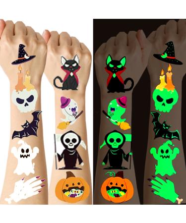 Luminous Temporary Tattoos for Kids  Party Supplies 120 Styles Glow in the Dark Decorations Birthday Party Favors Supplies  Gifts Fake Tattoos 10 Sheets 2-Luminous Halloween Sticker-10Sheets