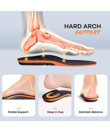 FeelLife Plantar Fasciitis Relief Arch Support Insoles 1-Pair | Orthotic Gel Inserts for Arch Pain | Men 8-11/Women 9-12 | Black & Orange - Buy Online on GoSupps.com
