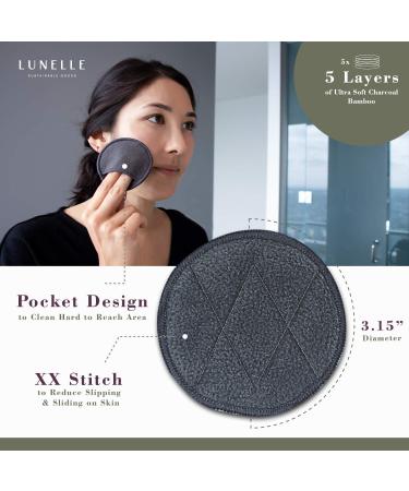 Lunelle Charcoal Bamboo Reusable Makeup Remover Pads 12 Pack with Konjac Sponge - Eco-Friendly Bamboo Face Pads Set - Buy Online on GoSupps.com