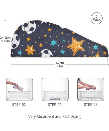 Ball and Star Hair Towel 2 Pack - Super Absorbent Quick Dry Hair Turbans for Women & Girls | Convenient Button Twisty Wrap - Buy Online on GoSupps.com