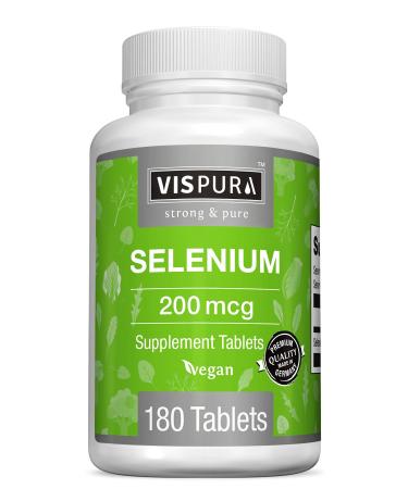 Selenium 200 mcg Supplement, 180 Vegan Tablets for Immune System, Thyroid, Prostate and Heart Health*, Organic, Natural & Gluten Free Trace Mineral Without Additives 180 Count (Pack of 1)