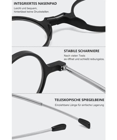 Lanomi Mini Reading Glasses - Blue Light Filter Compact & Foldable Aid for Men & Women - Small Glasses with Black Pocket Etui (2.0x) - Buy Online on GoSupps.com