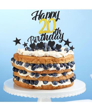 20th Birthday Cake Decoration Set - 9 Piece Happy 20th Birthday Topper | Black Gold Tortendeko for Men & Women - Buy Online on GoSupps.com