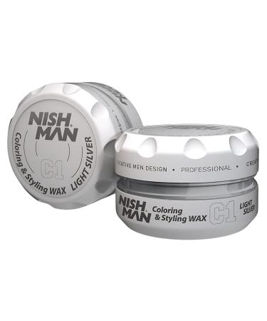 nishman NISHMAN C1 Hair Color Wax - Light Silver 100g - Instant Temporary Color Styling and Hold for All Hair Types