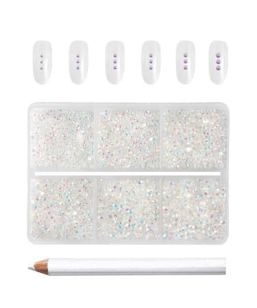 Beadsland 7200PCs flatback rhinestones clear street stones nail gemstones round crystal rhinestones for handicrafts mixed 6 sizes with wax pencil kit SS3-SS10 transparent