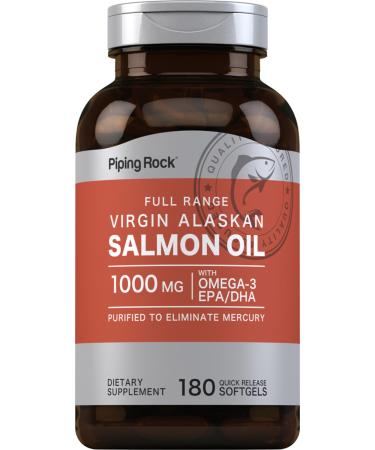 Piping Rock Wild Alaskan Salmon Fish Oil | 1000mg | 180 Softgels | Supplements for Humans | Omega-3 EPA and DHA | Non-GMO and Gluten Free