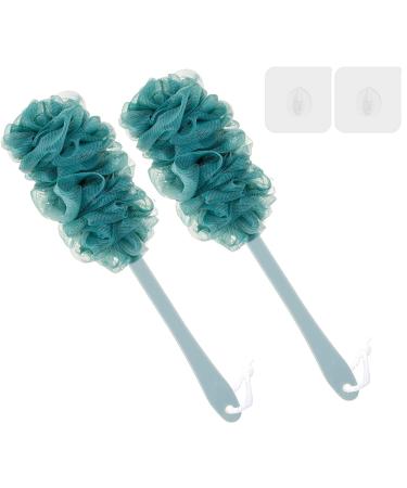 2Pack Back Scrubber for Shower Body Scrubber Loofah Bath Brush for Men Women Long Handle Back Loofah Shower Brush Cleanses Hard to Reach Areas (Green)