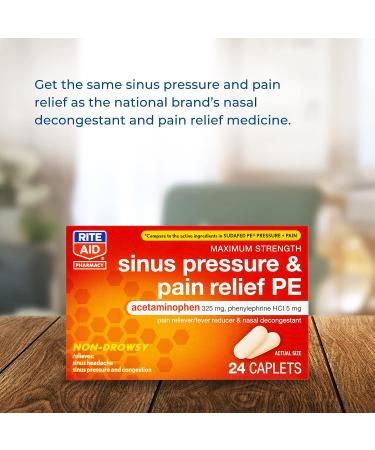 Rite Aid Sinus Pressure and Pain Reliever PE - 24 Tablets | Non-Drowsy Sinus & Pain Relief for Adults - Buy Online on GoSupps.com