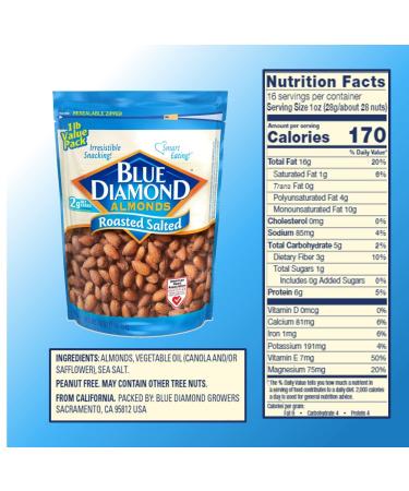Blue Diamond Almonds Roasted Salted 16oz - Premium Quality Snack Option - Buy Online on GoSupps.com