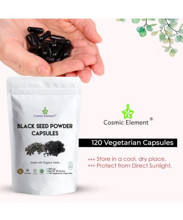 Cosmic Element 100% Pure Black Seed Powder Capsules Organic - Vegan Nigella Sativa 450mg Black Cumin Seeds per Serving for Health - 120 Capsules 120 Count (Pack of 1) - Buy Online on GoSupps.com