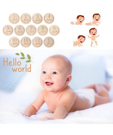 DBREAKS Baby Milestone Cards - 14 Wooden Photo Props for Monthly Milestones Perfect Gift for Pregnant Women & New Parents | Arabic Digits - Buy Online on GoSupps.com