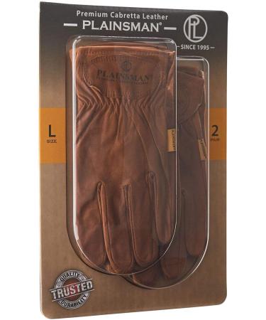 Plainsman Premium Cabretta Brown Leather Gloves, 2 Pairs, Large