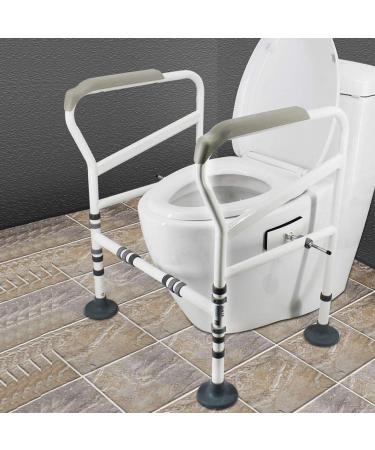 HePesTer Foldable&Free-Assembly Toilet Safety Frame for Elderly with Adjustable Height, 330 Ib Heavy Bathroom Toilet Safety Rail for Disable with Upgrade Large Non-Slip Mat, Fit All Toilets