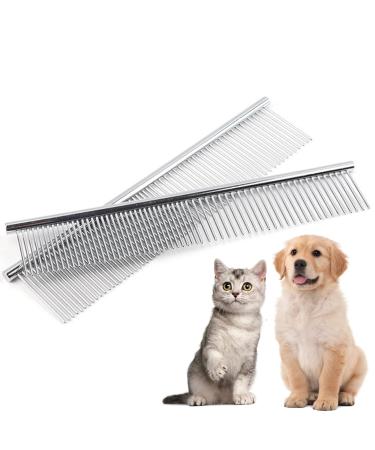 Pet Steel Comb Stainless Steel Dog Comb with Rounded Teeth Slicker Cat Dog Combs for Grooming Metal Cat Dog Combs for Matted Hair Flea Comb 2 Pcs 7.5 x 1.6 IN* 6.3 x 1.2 IN