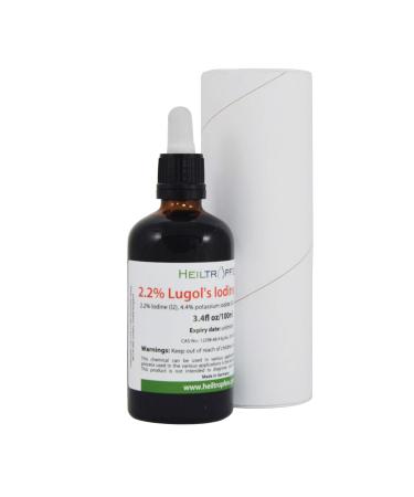 2.2% Lugol's Iodine Solution (3.4 Fl Oz), Pharmaceutical Grade, Lugols Solution Made with Iodine and Potassium Iodide. Heiltropfen