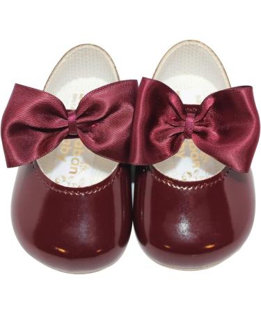 Burgundy Baby Girls Pram Shoes | Soft Sole with Bow Button | Made in Britain | Size 1 UK Child - Buy Online on GoSupps.com
