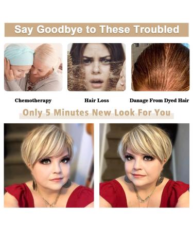 PHOCAS Pixie Cut Wig | Short Stylish Fluffy Layered None Lace Wig with Bangs | Brown Mix Blonde Short A-Brown Mix Blonde Lowlight | Women's Replacement Wig - Buy Online on GoSupps.com
