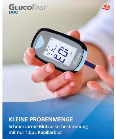 Gluco-Fist Duo Blood Sugar Measuring Device Set | 60 Test Strips & 110 Lanzetten | Precise & Simple MMOL/L Measurement for Optimal Health - Buy Online on GoSupps.com