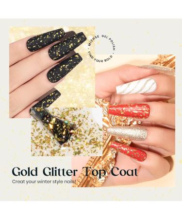MIZHSE Gold Glitter Top Coat Gel Nail Polish - Sparkling Soak Off UV LED Gel for Salon & DIY Manicure - 10ml E-Gold Sequins Christmas Nail Decor - Buy Online on GoSupps.com