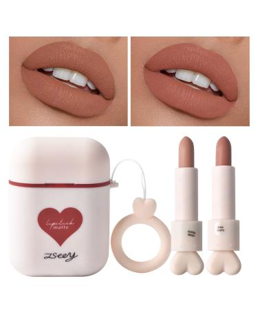 ICE LOVE Silky Mist Matte Lipstick Set Long Wear Waterproof Moisturizing Velvet Lipstick Non-Stick Cup Lip Make Up Lip Gloss Set for Women (2pcs/Set). (IL-ZS0002-B)