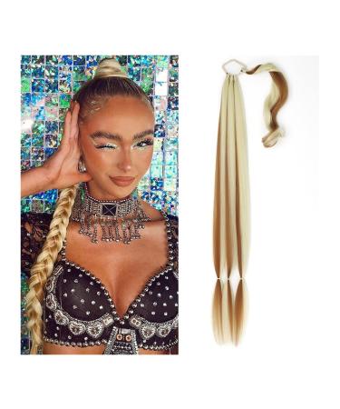 Hair Extensions 26/34 Inch Long Braided Ponytail Lengthening Synthetic Ponytail Headband Harness Wig Piece Bun for Women's Daily Use Hair Pieces For Women (Color : Blonde with brown Size : 26inches 26inches Blonde with brown