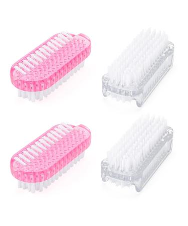 G2plus double -sided nail brush handbrush gentle and effective bathing brush 4 pieces nail brush 2 pink +2 transparent finger brush l (4 Pack)