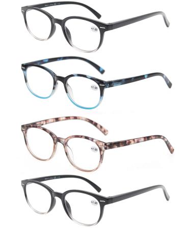 OLOMEE Reading Glasses Women Round Readers Glasses +0.5 for Small Head/Petite Face Cheaters W/Lightweight&Comfortable Fit 4 Pack 2 Black+1 Leopard+1 Blue Demi 0.5 x